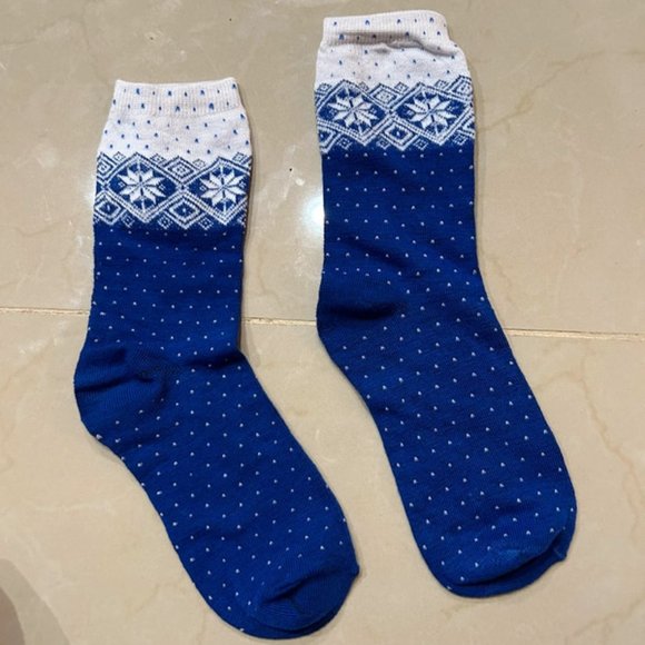 Blue Snow Wool Socks